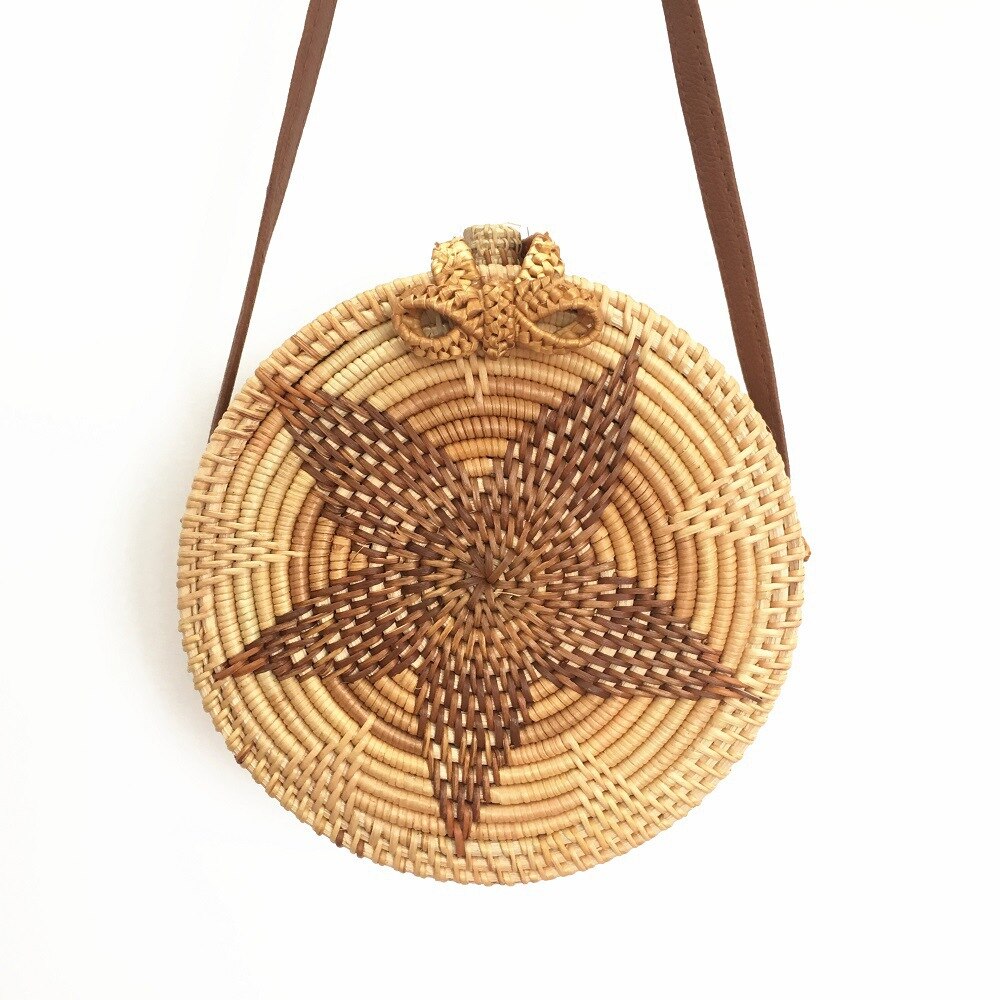 Round Straw Bags Women Summer Rattan Bag Handmade Woven Beach Crossbody Bag Circle Bohemia Handbag: S 20X8cm