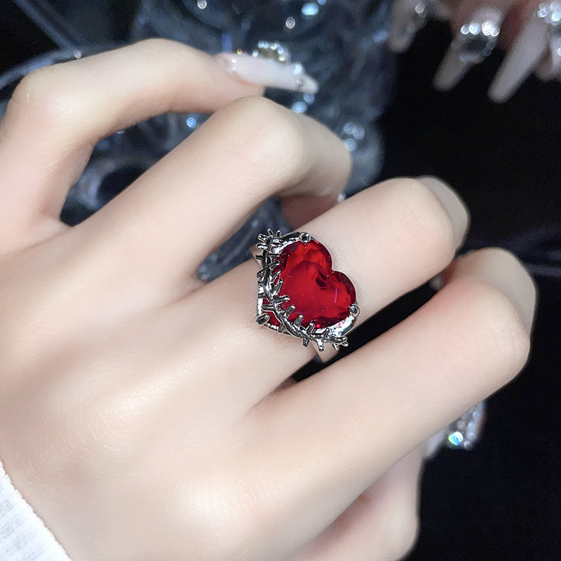 Kpop gotisch Ästhetische Metall Dornen Liebe Herz Punk Offenen Ring Für Frauen Mädchen Jahrgang-Schmuck Y2K EMO Grunge Zubehör