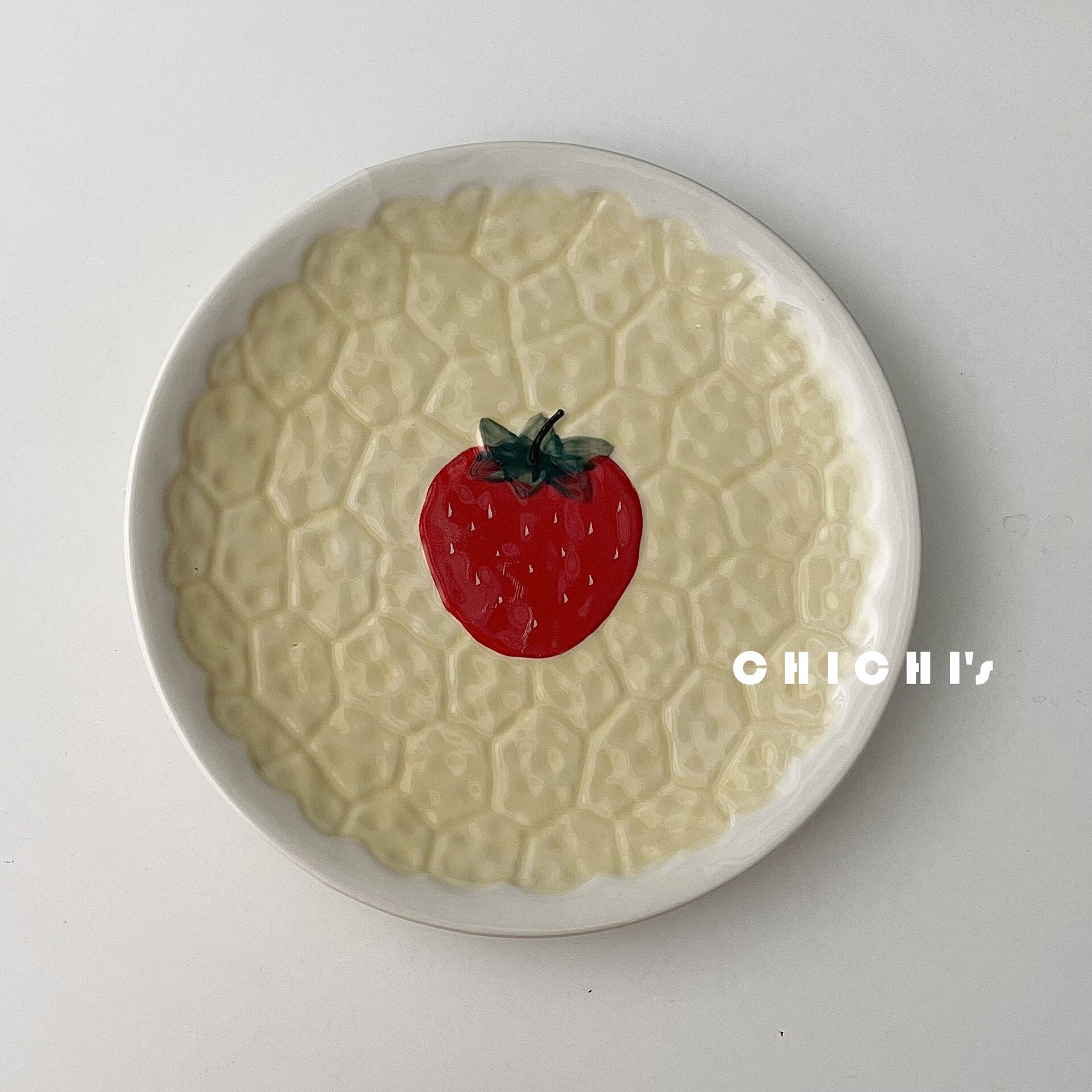 Kawaii Relief Peach Strawberry Ceramic Plate Retro Lovely Pink Breakfast Cake Snack Fruit Dessert Decorative Kitchen Tableware: Green