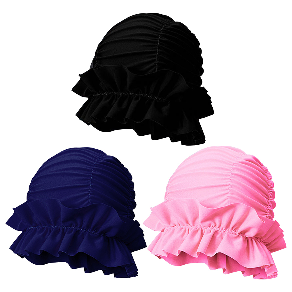 Women Pleated Swim Cap Nylon Swimming Cap Comfortable Portable Pool Cap Ear Protection Keep Hairstyle Unchanged for Beach Pool