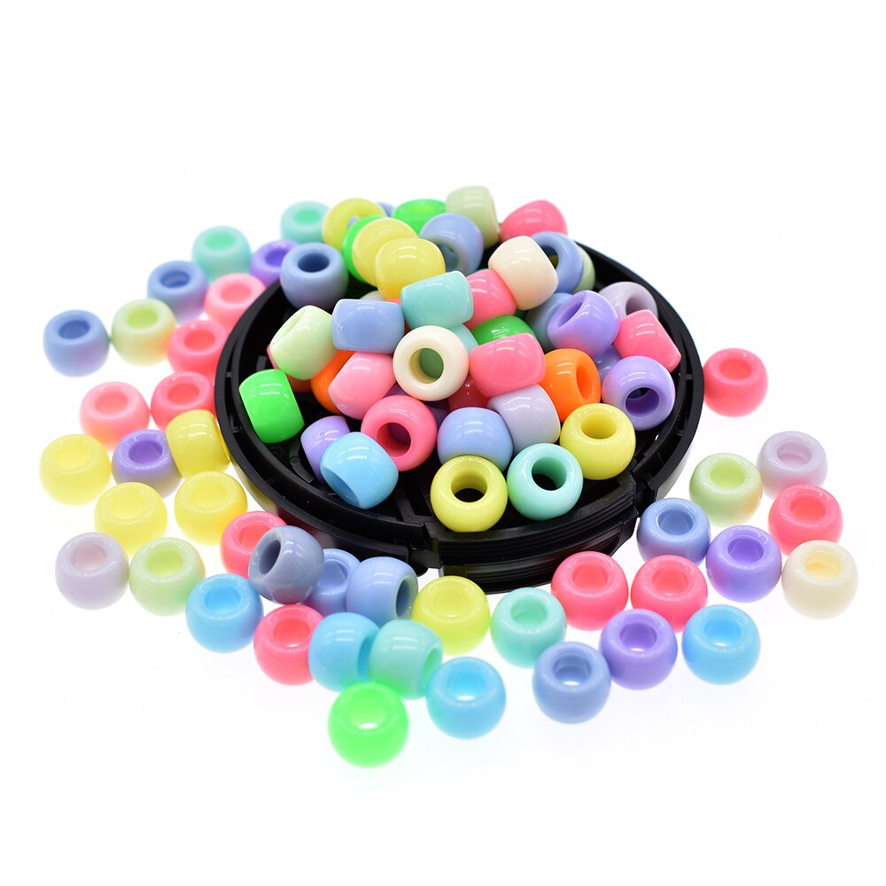 100Pcs Pony Beads Multi-Colored 6X9mm Rainbow Pony Beads Bulk for Friendship Bracelet, Jewelry Making and Hair Braids