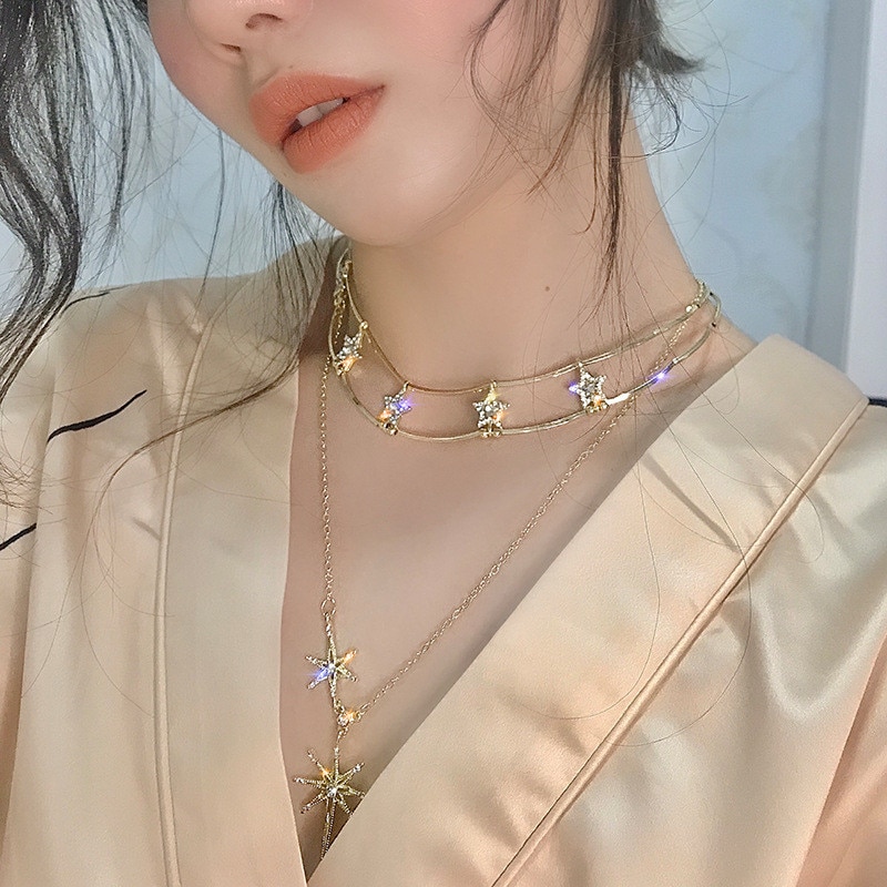 FYUAN Bling Bling Star Choker Necklaces for Women Clavicular Chain Pendant Necklaces Weddings Jewelry Party