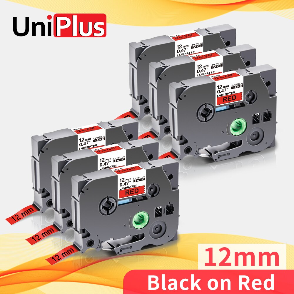 Uniplus 6PK 431 Zwart Op Rood Label Tape 12Mm 1/2 "Printer Lint