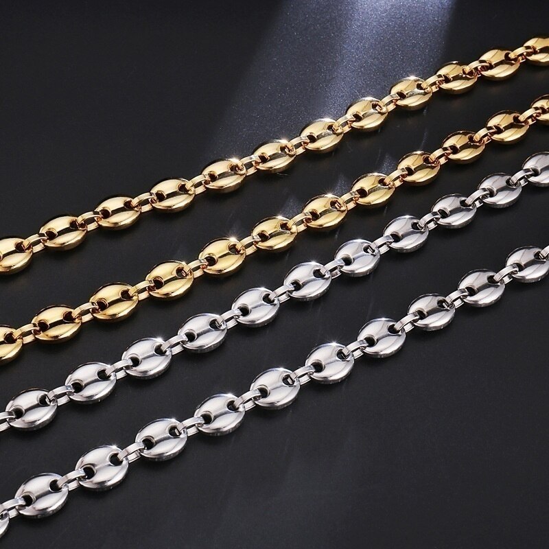 Collar Punk Rock dorado para hombre, cadena de eslabones, cuentas de café de Metal de , joyería