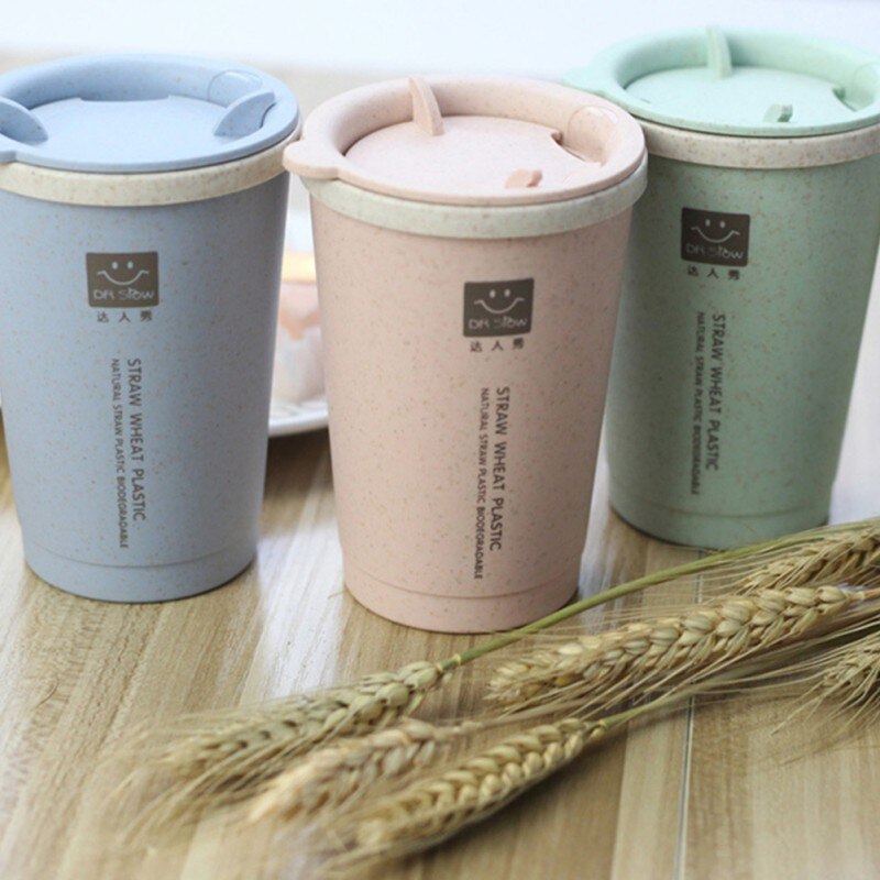 280ML Double-wall Wheat Fiber Water Cup With Lid Insulation Coffee Cup Travel Mug Leakproof Travel Thermo Milk Cup