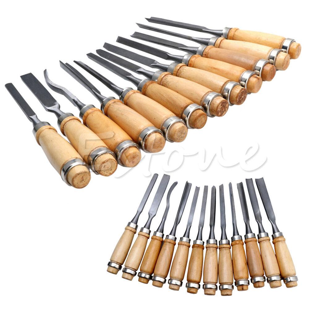 12PCS Wood Carving Hand Chisel Set Woodworking Lathe Gouges Tools