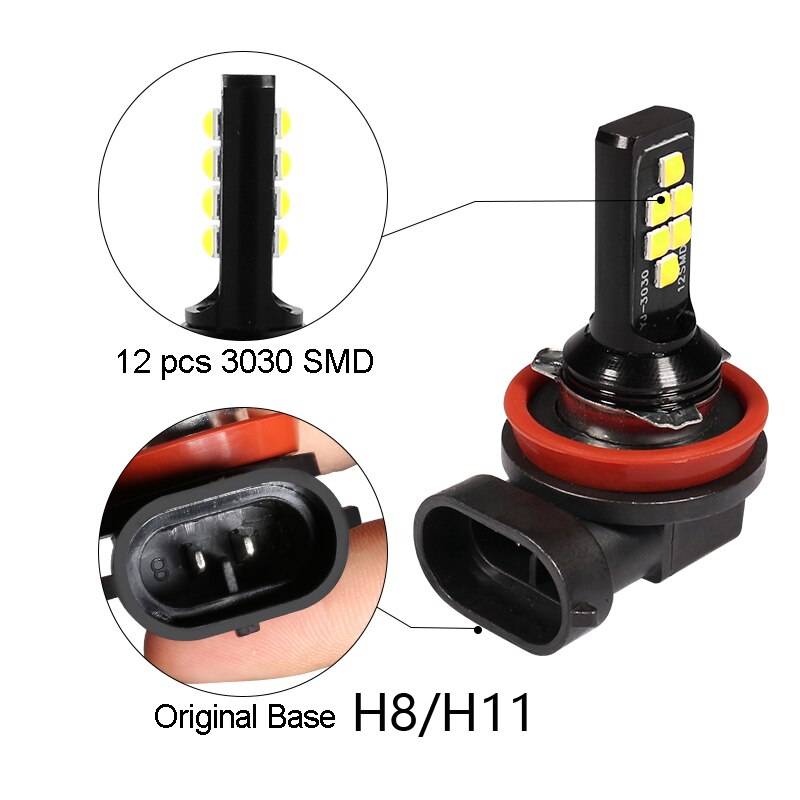 NHAUTP 2Stck H8 H11 LED Auto Nebel Lichter Bernstein/Weiß Farbe Lampen Für Auto FÜHRTE Nebel Lampe DRL 1200Lm 12V