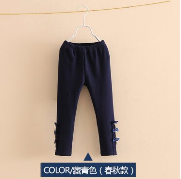 Herfst Lente 100-150Cm 3-12 Jaar Katoen Met Parels Boog Bloem Bloemen Lace Parels Patchwork baby Kids Leggings Voor Meisjes: Blauw / 100cm