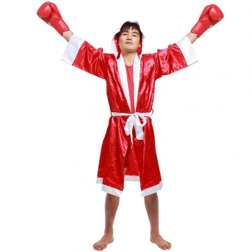 Mænd boksekåbe mma boksekamp muay thai mænd hætteklædt langærmet kappe uniform uniform kostume boksning tøj: Rød / L
