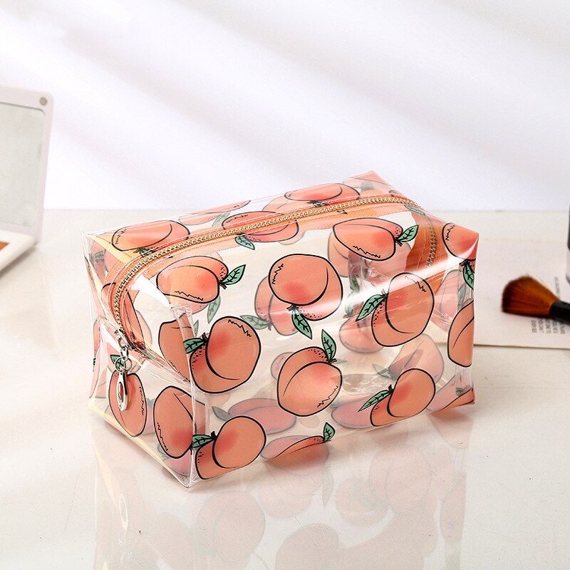 Purdored 1 pc kirkasta hedelmää kosmetiikkapussi vedenpitävä pvc matka naisten meikkipussi meikki järjestäjä hygieniatuotepussi trousse de toilette: Persikka