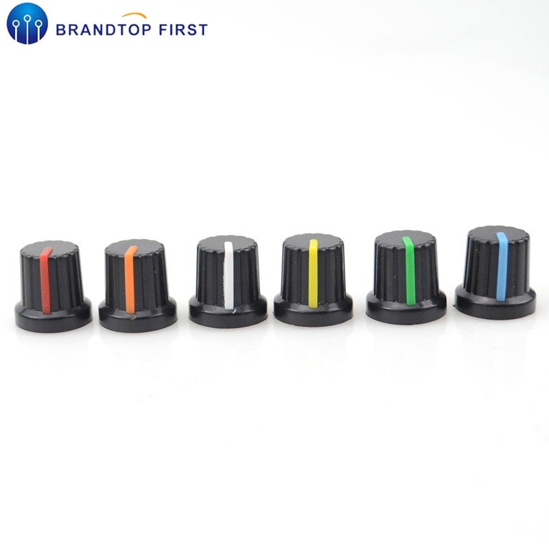 Tapones de perillas moleteados de plástico de 6mm de diámetro, Agujero del eje, potenciómetro