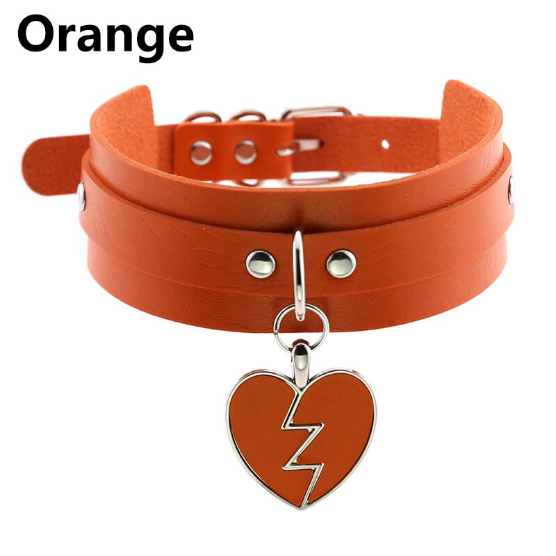 Frauen Männer Charm Herz-Form Anhänger Kragen Choker Halskette Schmuck Breiten Leder Einstellbare Halsband Partei Schmuck Zubehör: Orange