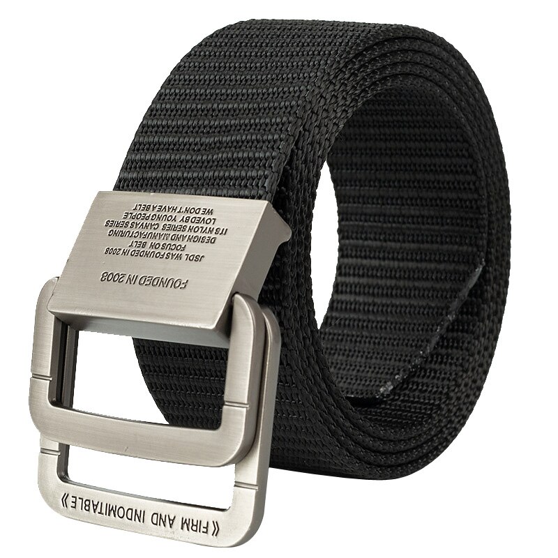 Cinturón de nailon con hebilla de doble anillo para hombre y mujer, cinturón informal de aleación de 3,8 cm, cintura para pantalones de estudiante juvenil, novedad