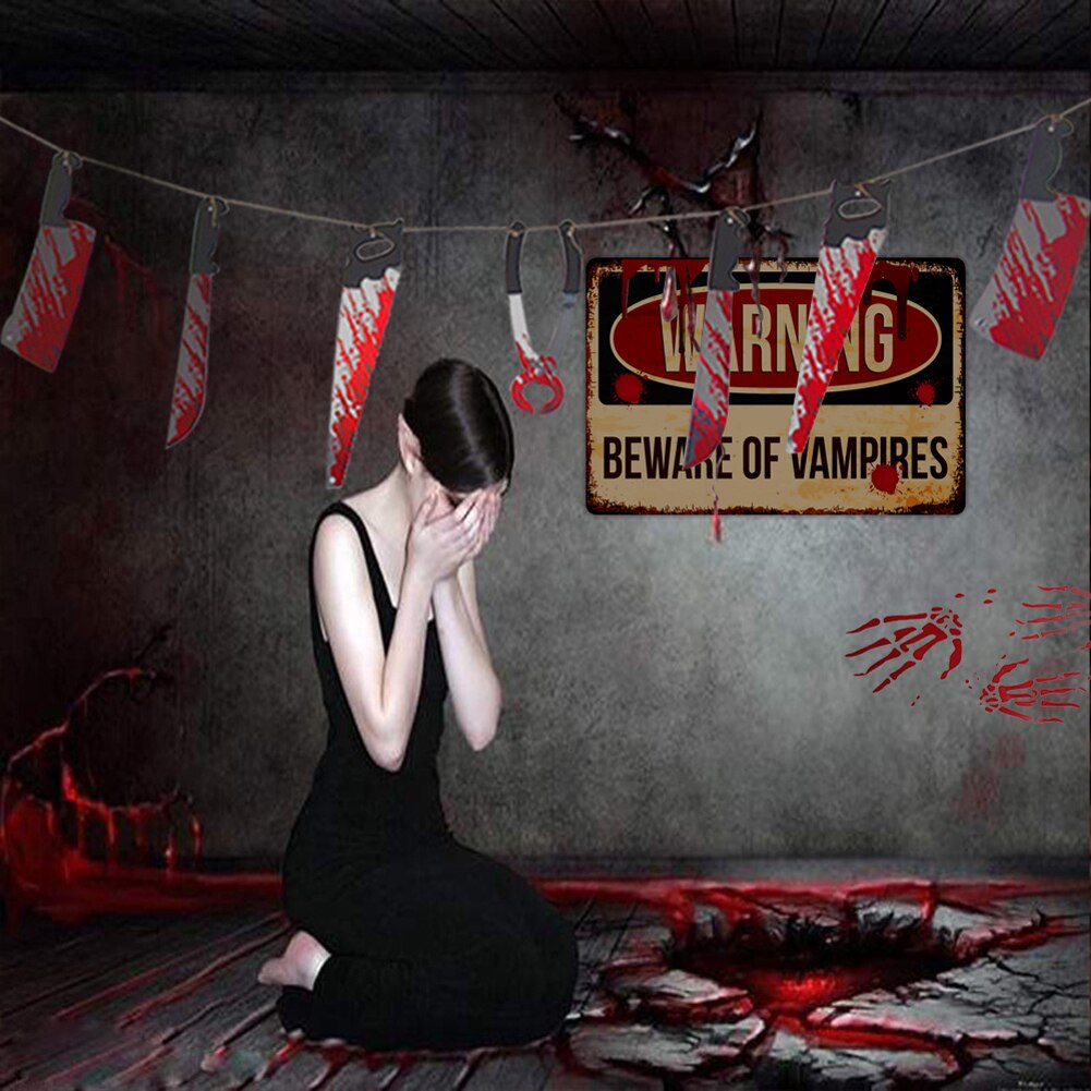 Halloween Party Direction Signs Warning Sign Sticker Self-adhesive Horror Wall Sticker Party Decorative Decals