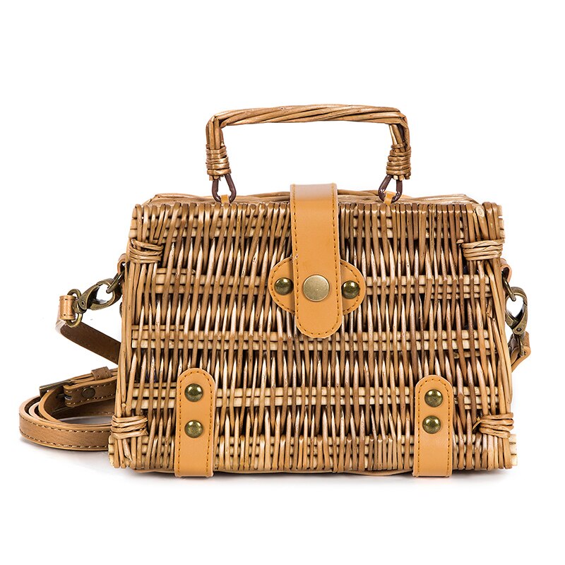 Vietnam Hand Geweven Zak Ronde Rotan Stro Handtas Stijl Strand Ronde Tas Populaire Wicket Vrouwelijke Tote bolsas feminina: Brown Square