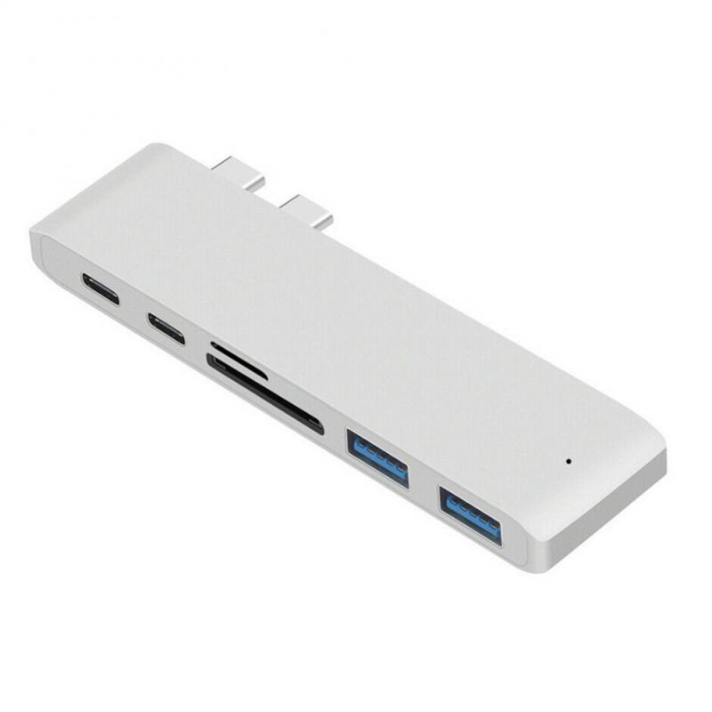 Multi-funktion 7in1 USB C 3,1 Typ C Hub Energie SD TF Kartenleser USB Hub hoch Geschwindigkeit 7Hafen USB 3,1 Hub Typ C Splitter: Silber