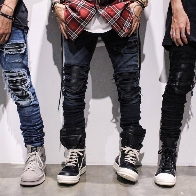 Denim concepteur trou jean déchiré pour hommes taille 28-38 40 automne hiver Plus velours HIP HOP Punk Streetwear
