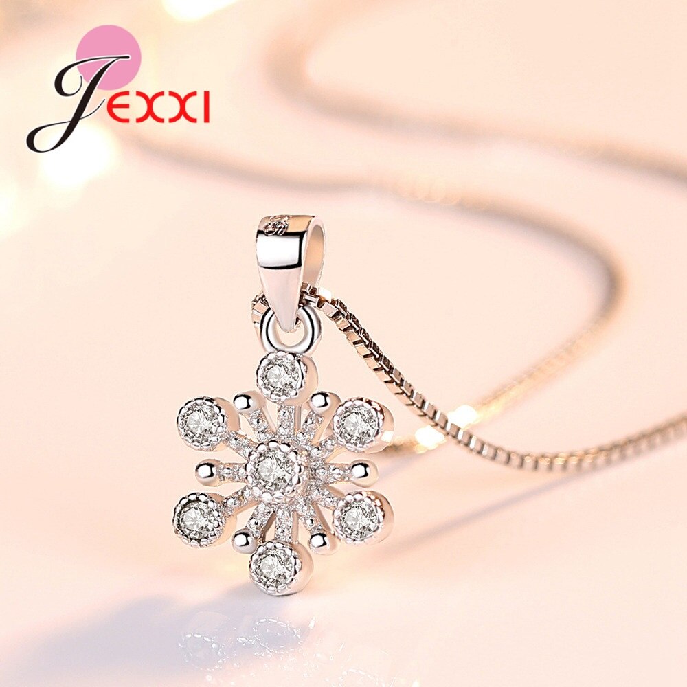 925 en argent Sterling ensemble de bijoux neige fleur flocon de neige cubique zircone pavé collier boucle d'oreille pour la fête de mariage