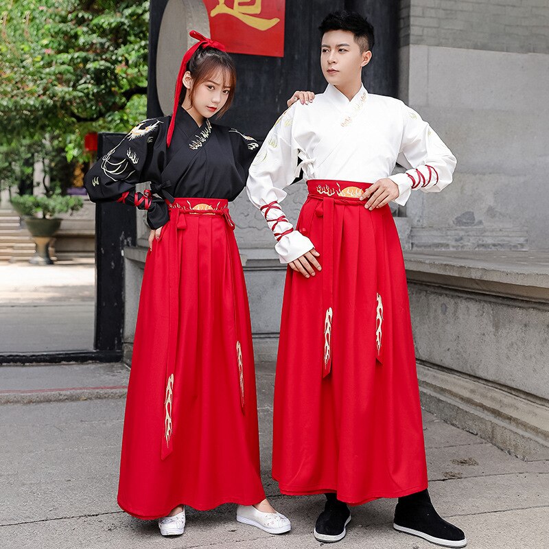 Borduurwerk Hanfu Vrouwen Mannen Traditionele Dans Kostuums Folk Fee Jurk Festival Rave Outfit Zangers Prestaties Kleding DC3176