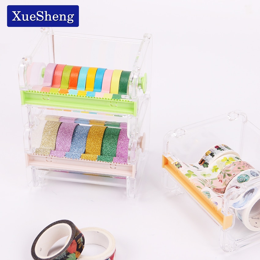 Dispensador de cinta adhesiva transparente, Simple y , soporte de papel Washi para escritorio de oficina, con cortador de cinta, 1 unidad