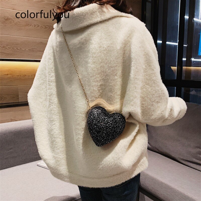 Sac à Main de luxe en forme de cœur pour femmes, pochette de soirée brillante à paillettes, Mini porte-monnaie de fête de mariage avec chaîne