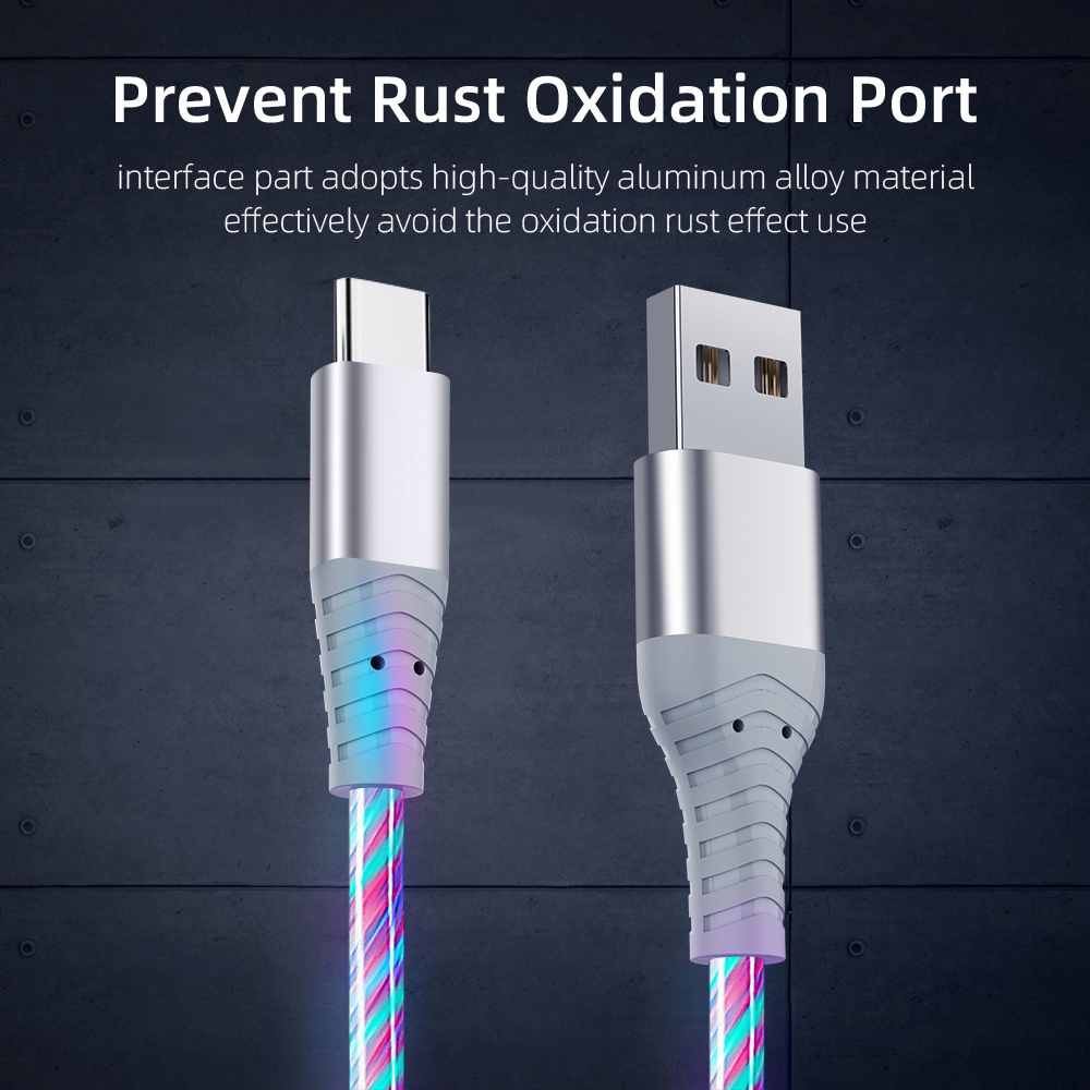 Nnbili 3a lysende opladningskabel led micro usb type c kabel hurtigopladning til huawei xiaomi lysende streamer usb c ledning