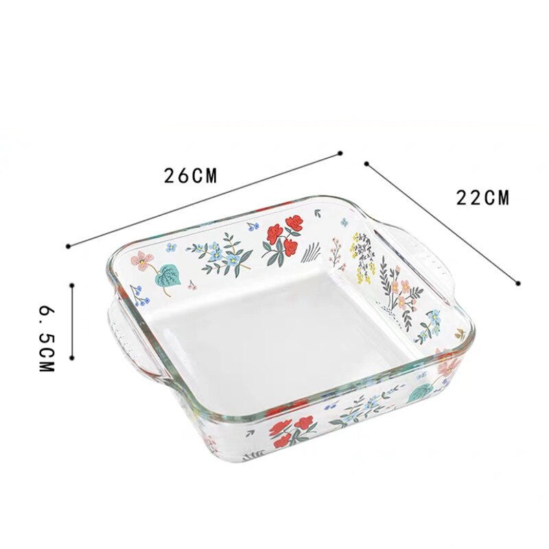 Assiette de cuisson en verre résistant à la chaleur, assiette à dîner ménagère, transparente, salade florale, bol à légumes, four, plat à Dessert, vaisselle: E