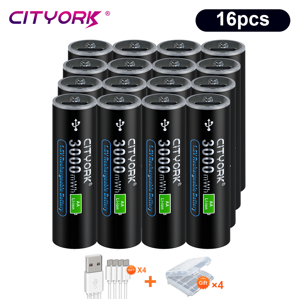 100 % Kapazität, 1,5 V AA-Li-Ionen-Akku, 3000 mWh, AA-USB, wiederaufladbarer AA-Lithium-Akku, AA-Li-Polymer-Akkus mit USB-Kabel: Blau