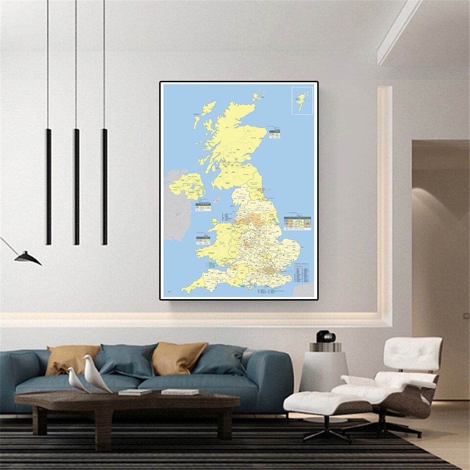 59*84cm The United Kingdom Political Distribution Map Wall Art Poster Canvas Painting Living Room Home Decor School Supplies
