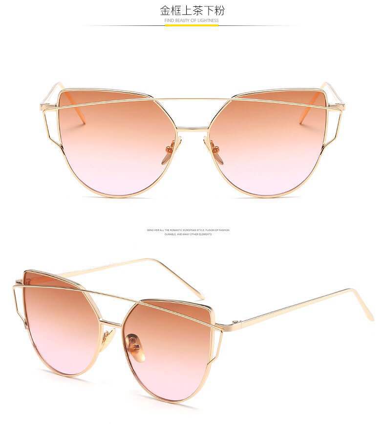 Metal Cat-Eye Sunglasses, Ladies Colorful Sunglasses: Gold Brown Pink