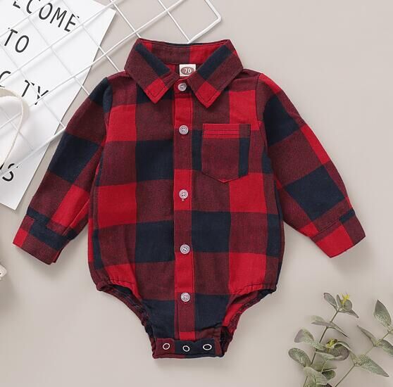 Pasgeboren Baby Jongen Lange Mouw Bodysuits Baby Jongen Plaid Body: c / 24M