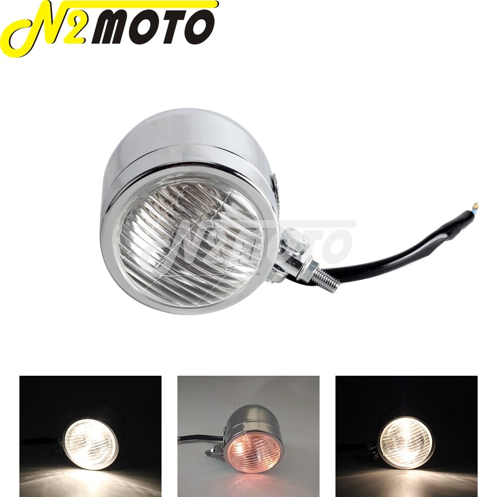 H4 12V Motorcycle Chrome Vintage Amber Headlight Running Lights For Honda Yamaha Suzuki Kawasaki Chopper Bobbers Cafe Racers: chrome clear