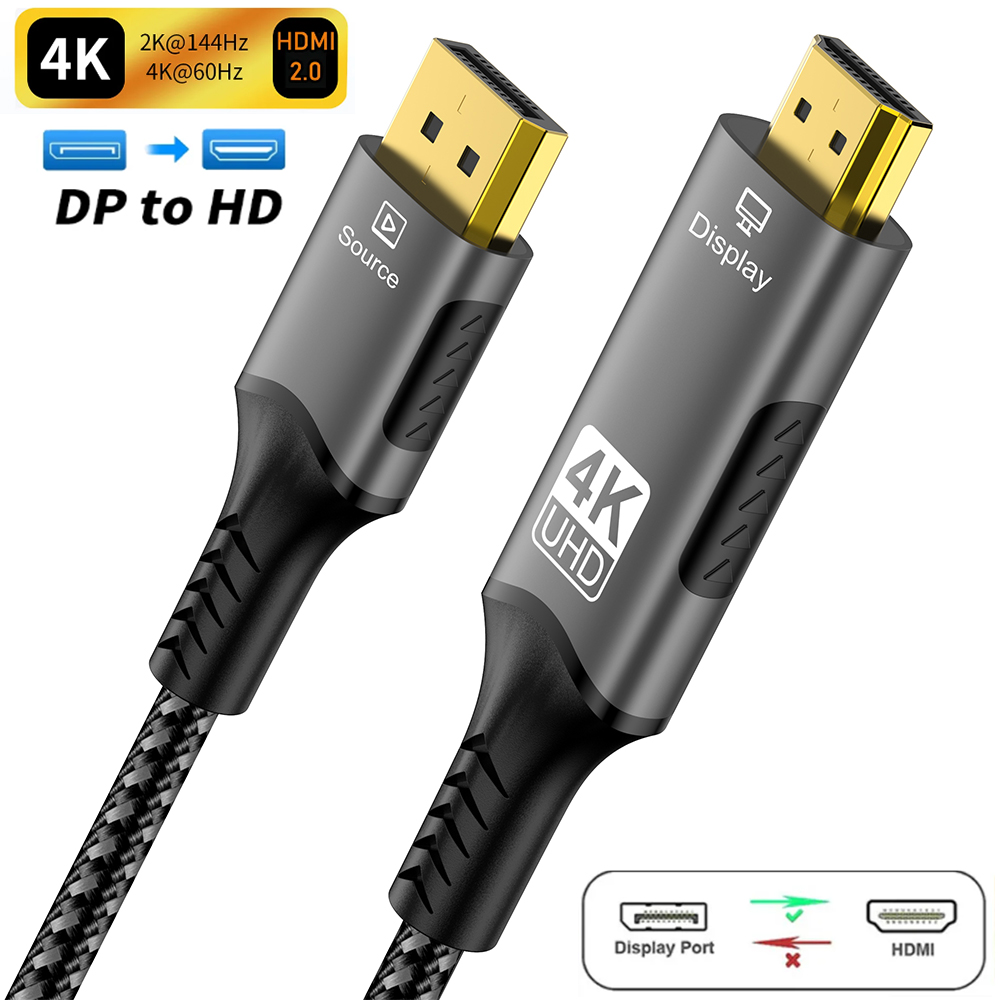 Displayport till hdmi-kompatibel kabel  dp1.4 to hdmi 2.1- omvandlare 8k @ 60hz 4k @ 120hz hdr för stationär bärbar dator pc tv skärm projektor: Svart / 3m