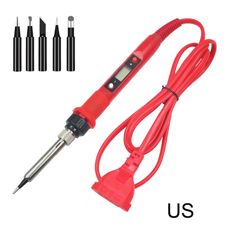 LCD Constant Temperature Electric Soldering Iron High Power Electric Soldering Iron Set Portable Welding Pen: US Red and black