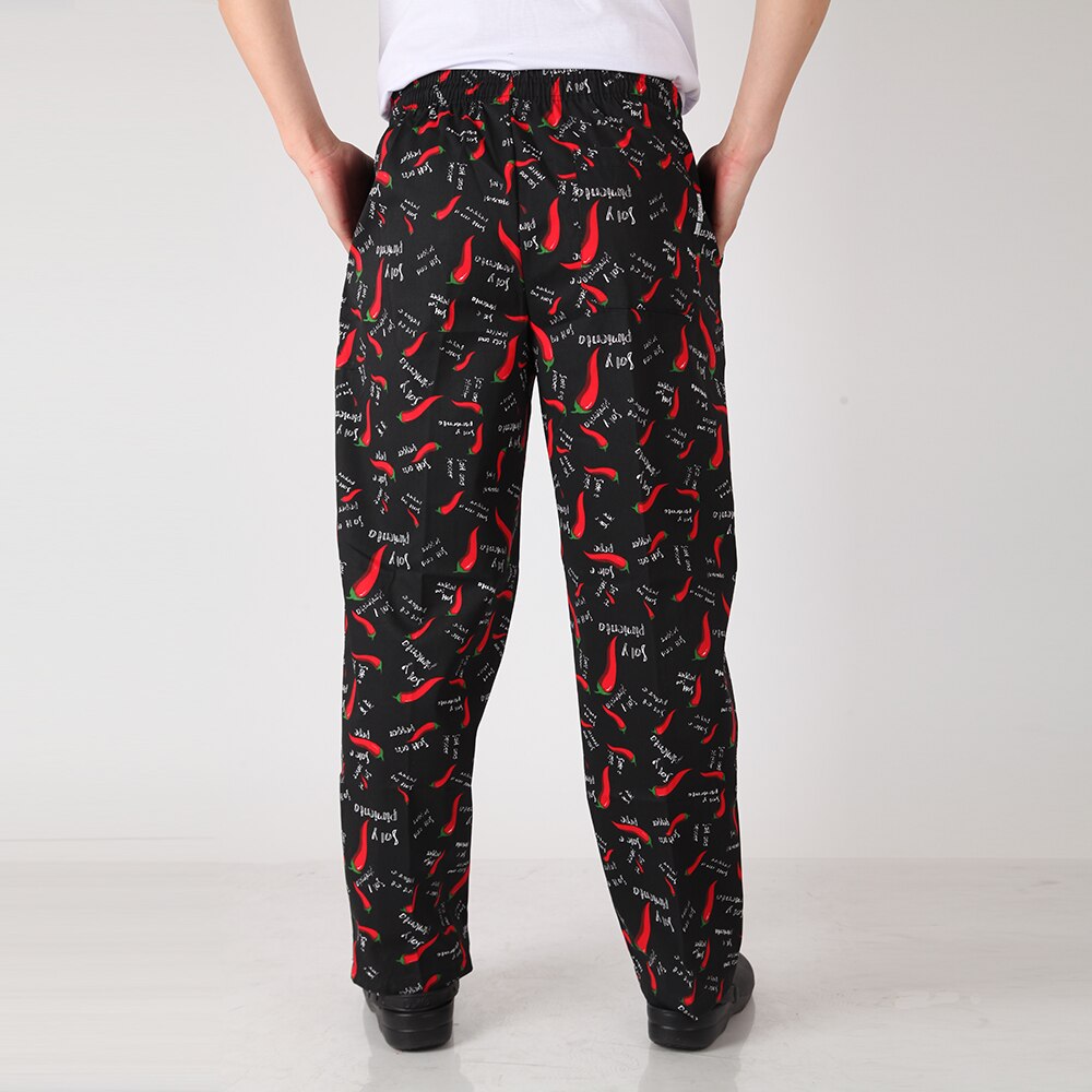 Pantalones largos a rayas con estampado de pimienta roja para hombre, pantalón de trabajo informal, con cintura elástica, para restaurante, servicio de comida, cocina, Chef, Hotel, camarero