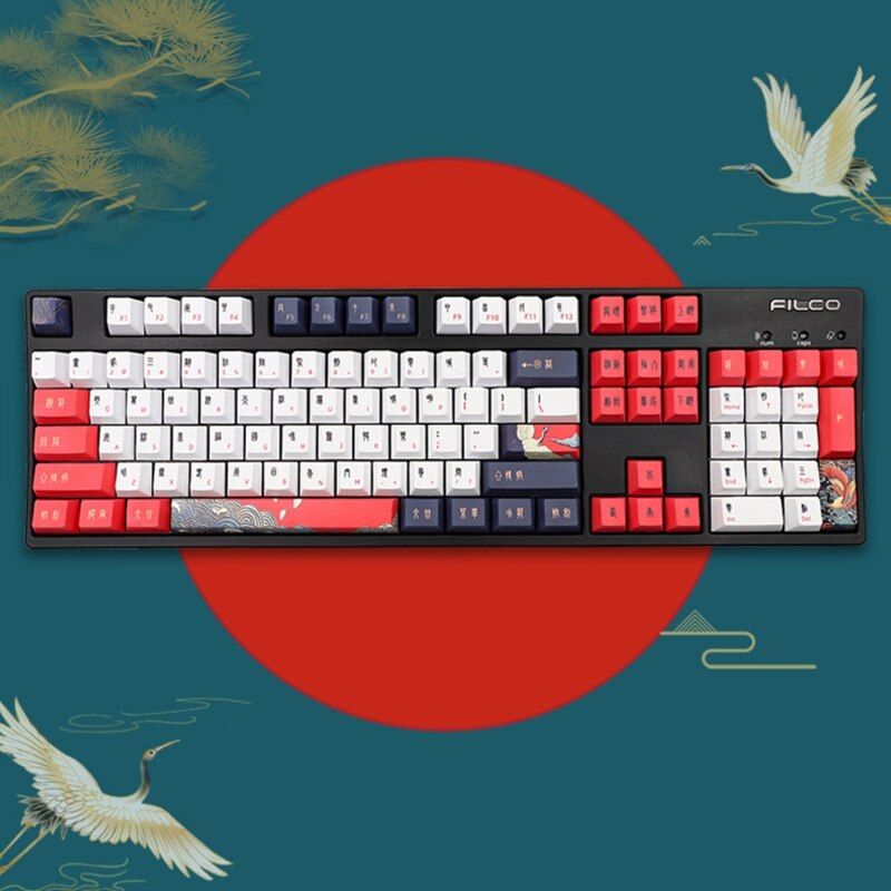 113 Keys Mechanical Keyboard PBT Keycap Cherry Profile DYE-Sub White Crane Theme