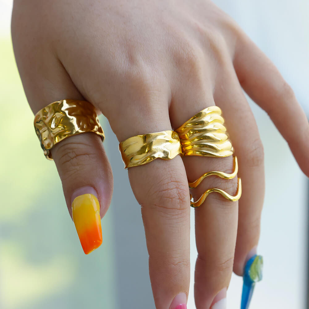 Anillos de apertura gruesos geométricos irregulares para mujer, anillo de boda de Color dorado de acero inoxidable, joyería estética de , de