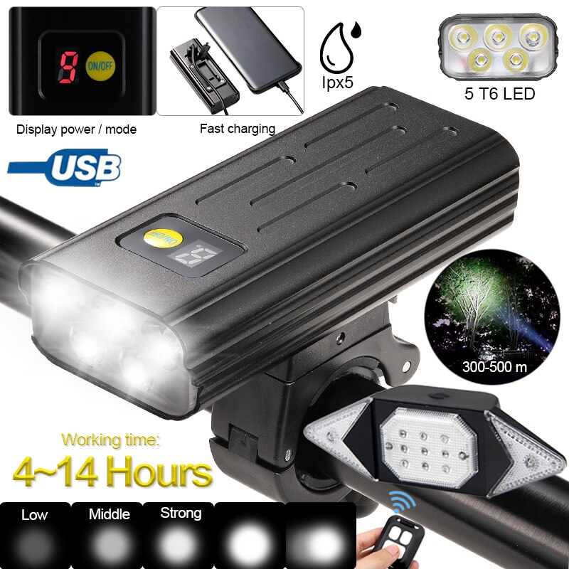 USB Vorderseite Fahrrad Licht 5 LED Fahrrad Lenker Lampe Digital Anzeige Radfahren Taschenlampe mit Typ-C Ladung Energie Bank Funktion: 5LED W Clever hell