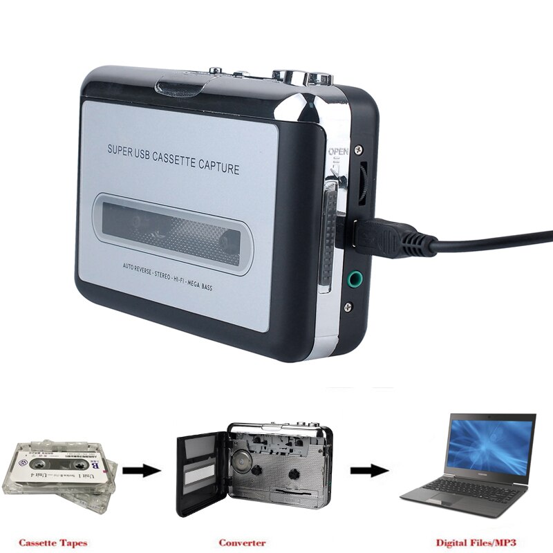 Cassette Player USB Cassette to MP3 Converter Audio Capture Music Player Convert music on tape to Computer Laptop Mac