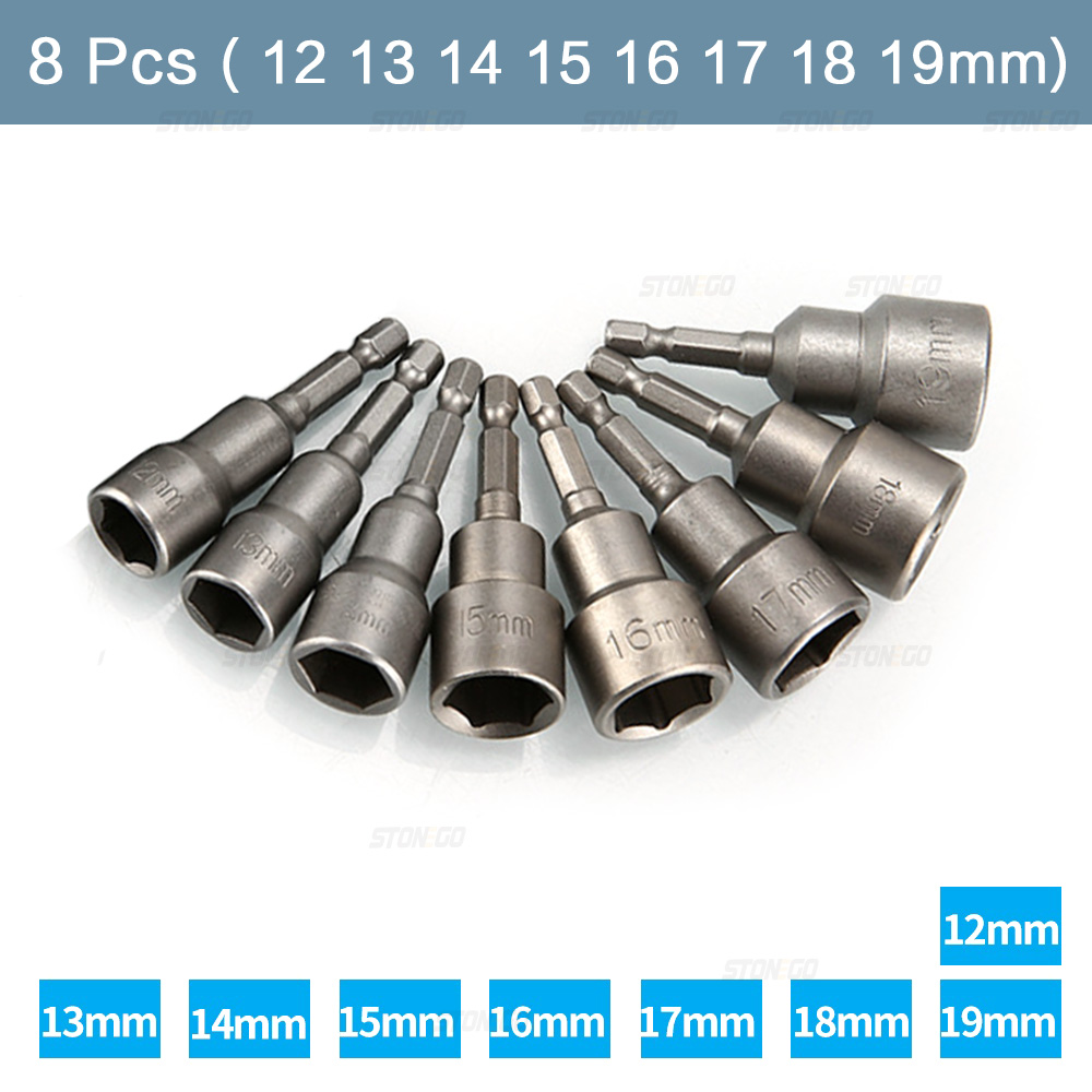 STONEGO 9PCS/14PCS Hexagonal Socket Nozzle Nut Screwdriver Set Metric Socket Wrench Power Nuts Driver Drill Bit Kit 1/4'' Driver: Dark Grey