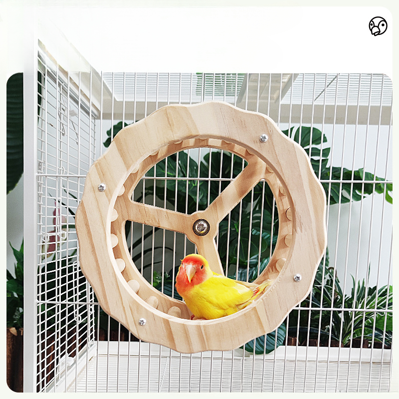 Rueda de pájaro de juguete interactiva, rueda giratoria de madera, juguetes para pájaros, jaula, accesorios para Conures, periquitos, loros, cacatúas, periquitos, 1 ud.