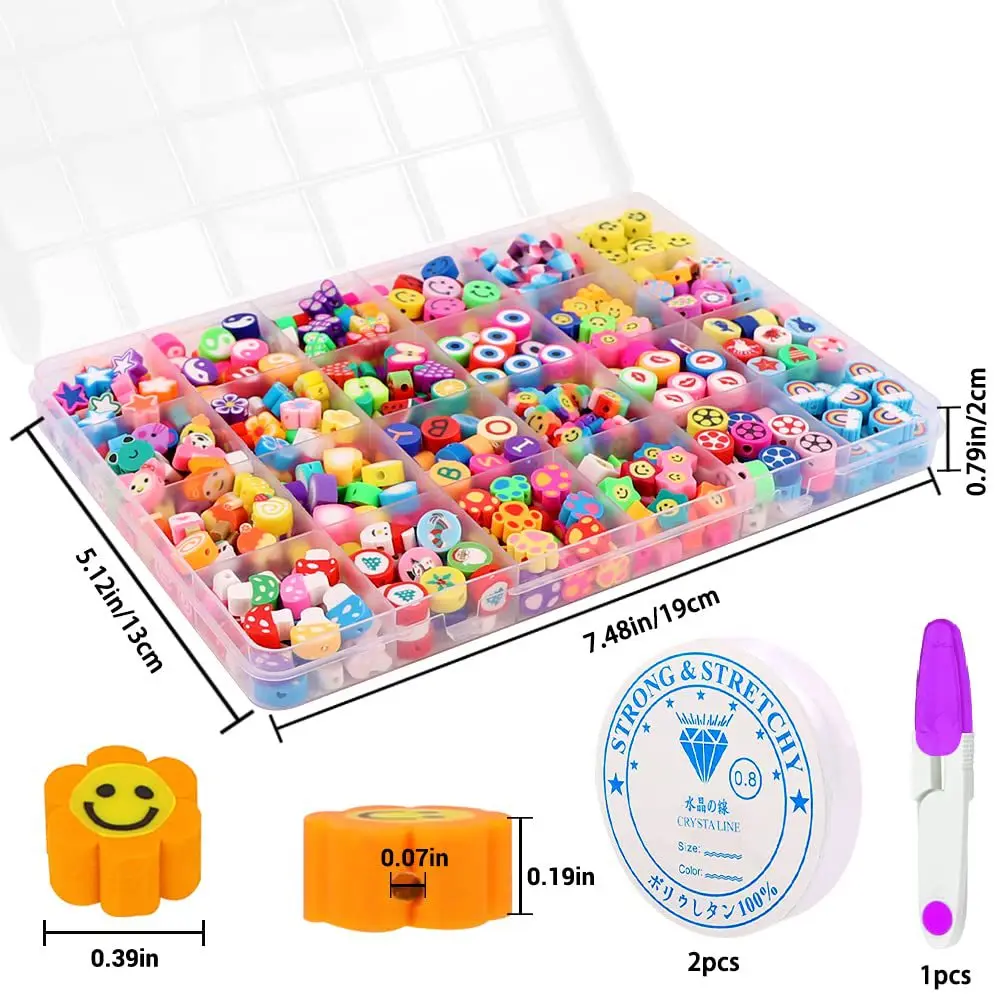 Juego de cuentas de arcilla polimérica, Kit de cuentas de perlas de imitación con letras, caja de de cuentas de cerámica blanda simple para manualidades, suministros para hacer joyería
