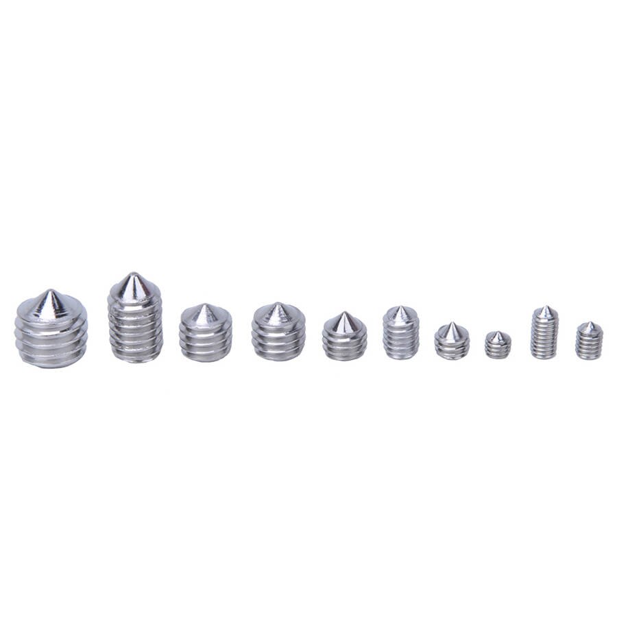 200Pcs M3/M4/M5/M6/M8 Grub Screw Sets Cone Point Hex Socket Stainless Steel Grub Screw for Accuracy Instruments