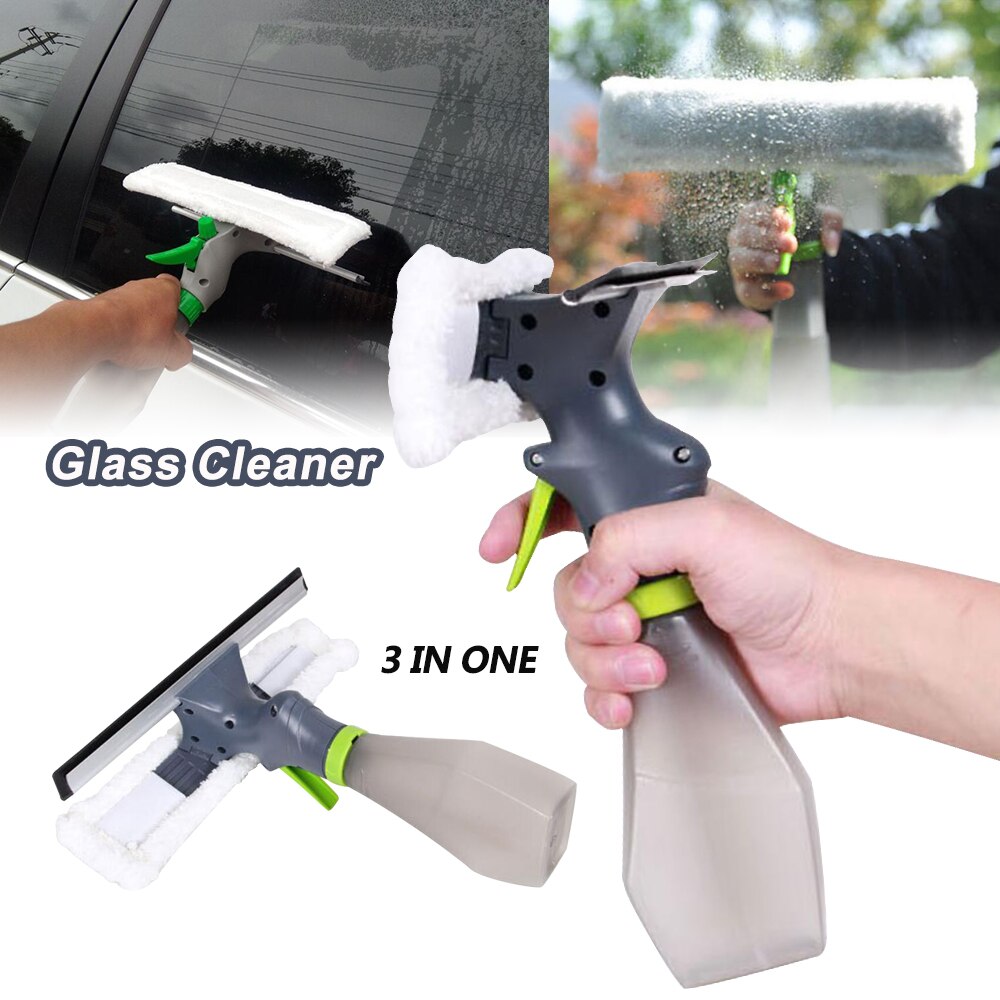 3 In 1 Window Cleaner Spray Dry Scraper Features Atomizing Nozzle Bottle Wiper Microfibre Cloth Pad Kit Car Glass Clean Brush