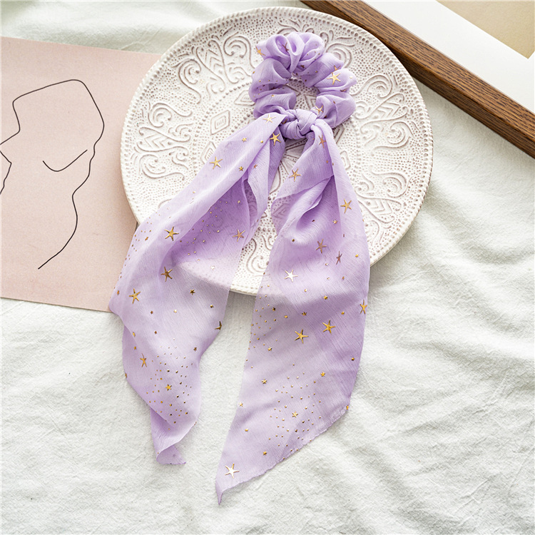 Gomas elásticas para el pelo para mujer, lazos con estampado de , lazos para el pelo de seda de estrella, de lazo de cola de caballo, accesorios para el cabello que combinan con todo: Morado