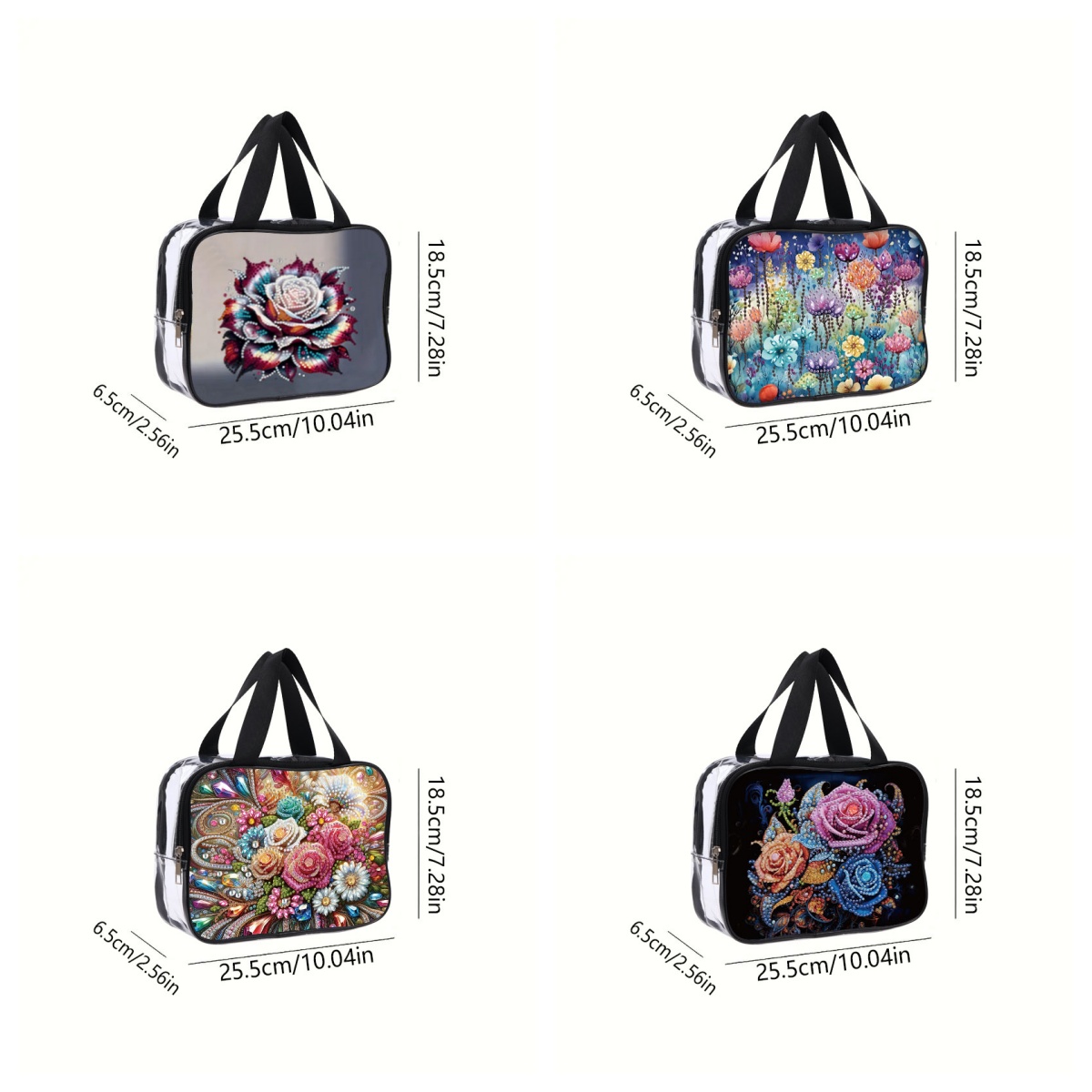 Bolsa de cosméticos con pintura de diamantes de flores DIY para adultos, bolsos de plástico transparente de PVC, bolsas de maquillaje transparentes para viaje, 1 ud.
