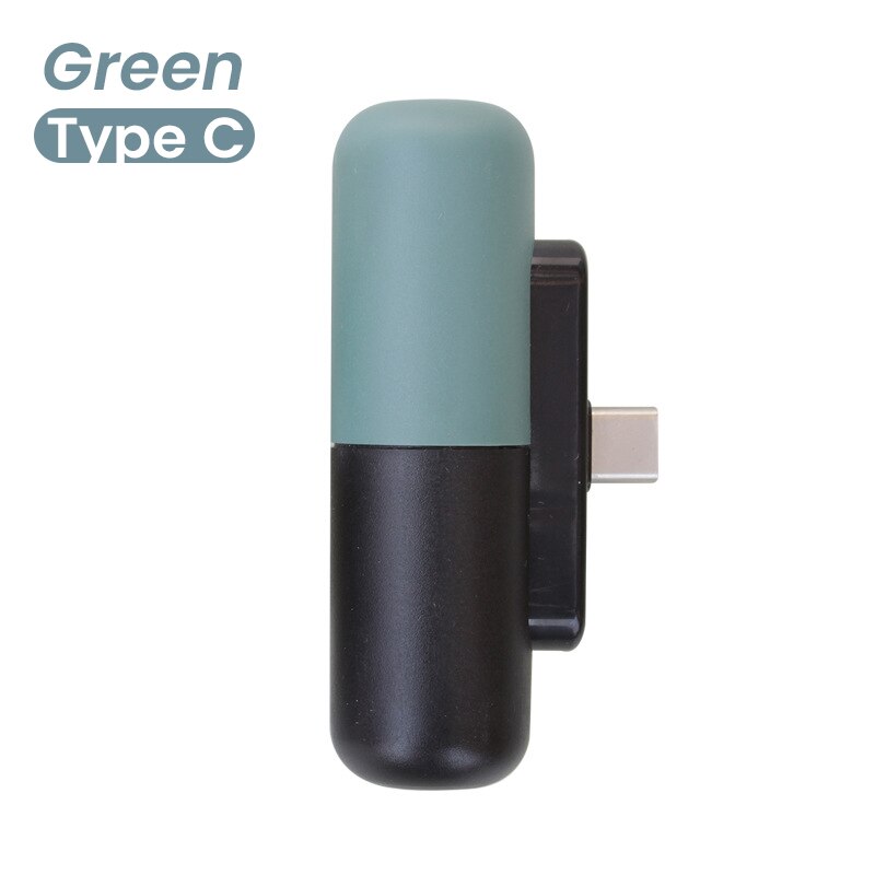 Mini batterie d'alimentation Capsule pour iPhone 11 12 Pro Max Portable 3300mAh batterie externe d'urgence chargeur de batterie téléphone Powerbank: Green for Type C