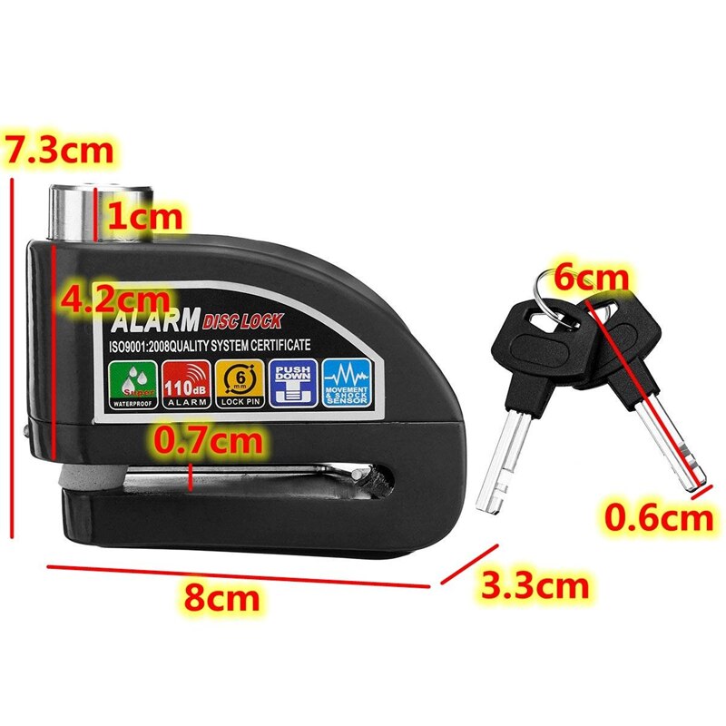 Motorcycle Disc Brake Alarm Lock 110db Theft Protection Moto Locks Waterproof Metal Bike Security Lock Motor Scooter Wheel Locks