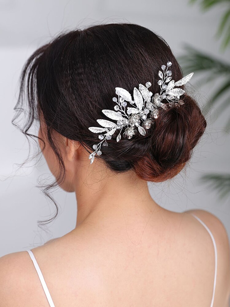 Recién llegado , a la tocados de novia, peineta plateada con flores, tocado de hojas, tiara, accesorios para el cabello de boda para mujer