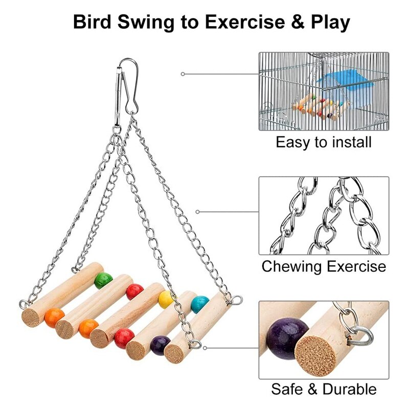 Prácticas 8 paquetes pájaro loro columpio juguete colgante, timbre de madera Natural jaula de pájaro Juguetes Para loros, periquitos, cacatúa, periquito
